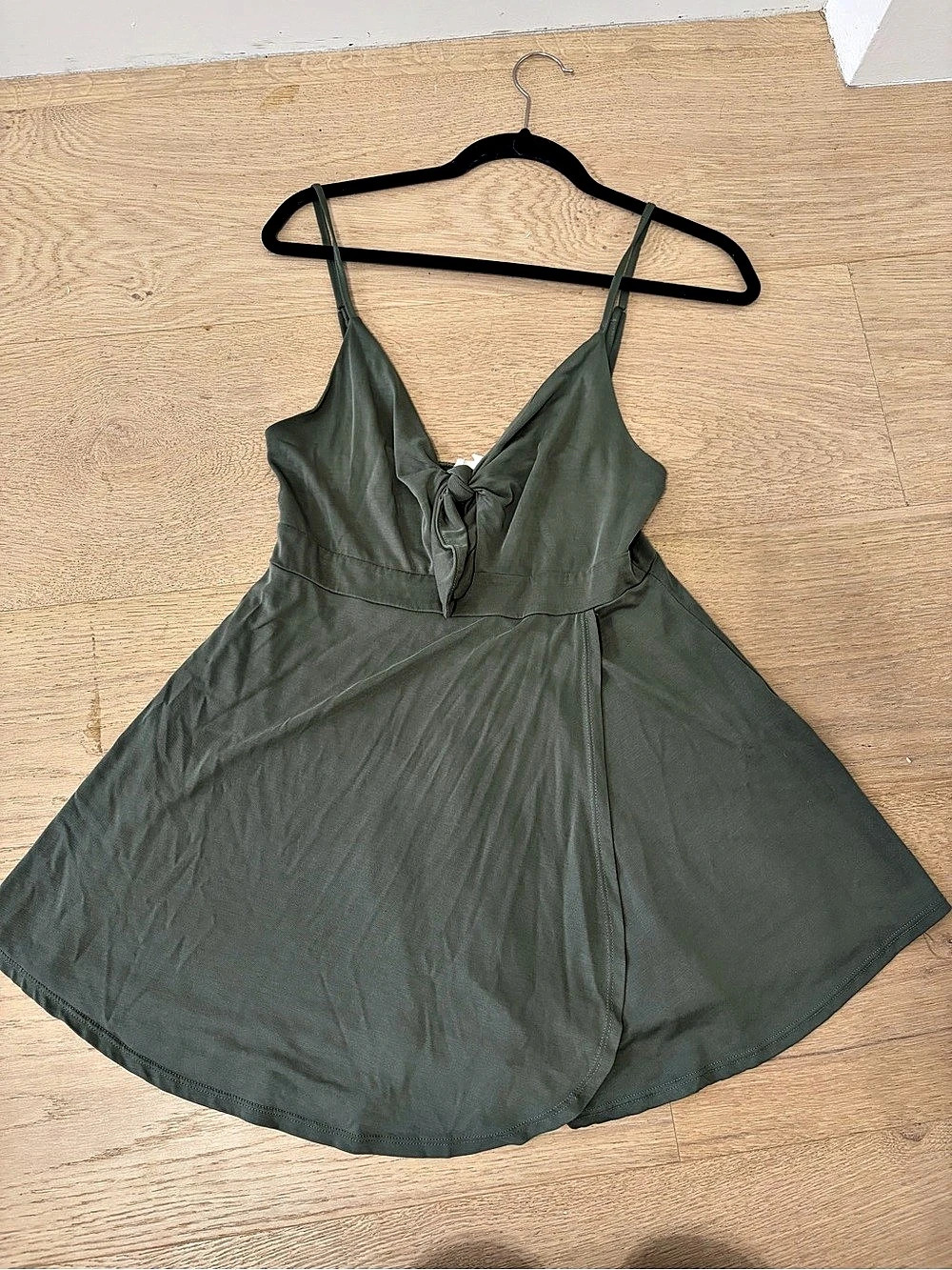 LA HEARTS Sage Green Tie Front Mini Romper